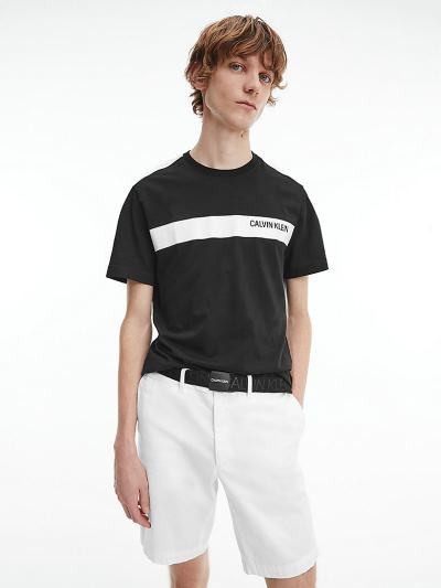 Calvin Klein Ruhák HU822296 | Calvin Klein Organic Cotton Stripe Logo Férfi Póló Fekete